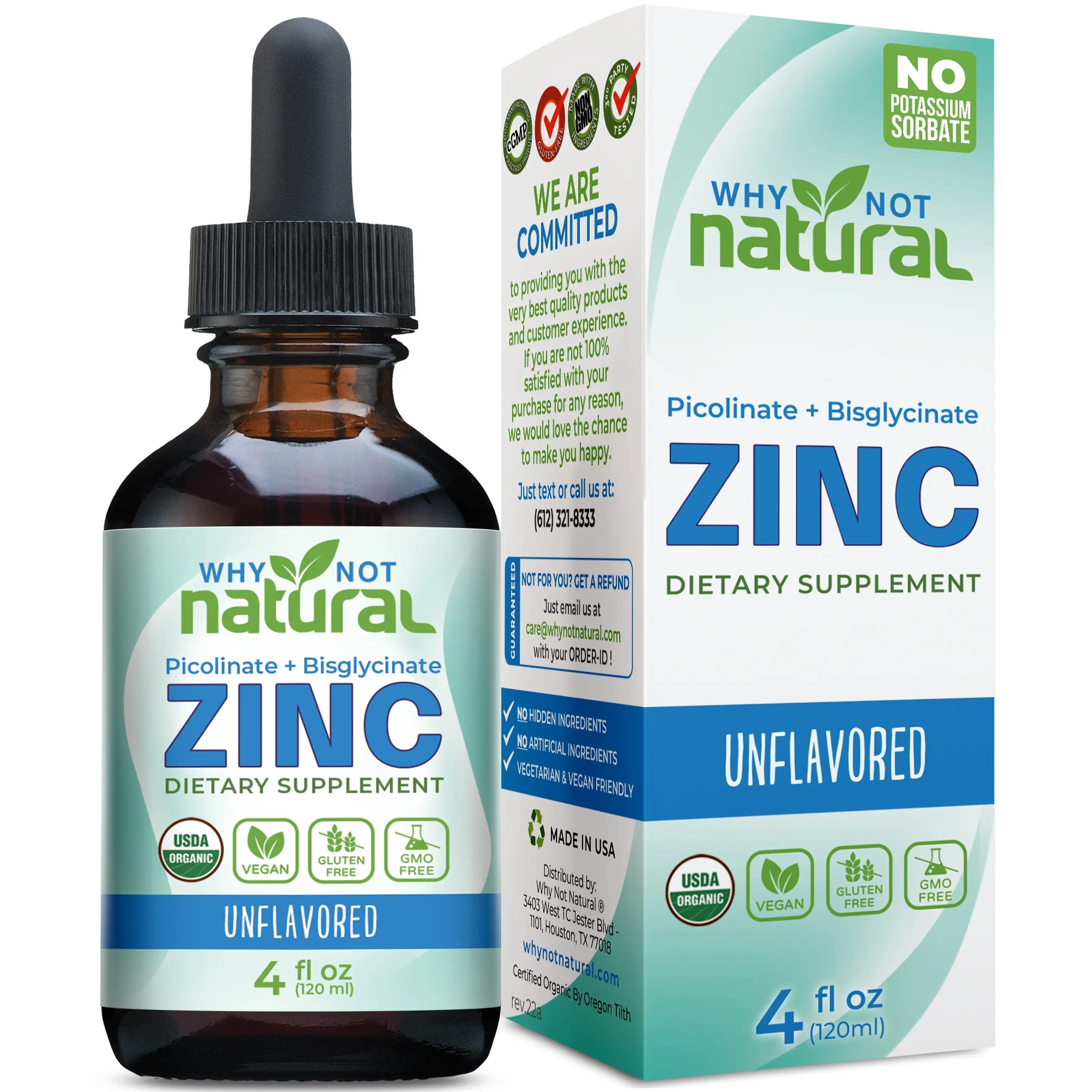 Why Not Natural Organic Liquid Zinc Drops Supplement with Zinc Picolinate and Bisglycinate 4 fl, USDA Organic, Gluten-Free, Vegan and GMO-Free Edible