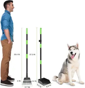 37.5 in Pooper Scooper, Dog Pooper Scooper Tray & Rake Set with Adjustable Stainless Steel Long Handle for Large Medium Small Dogs