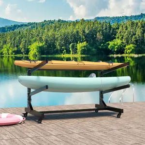 Freestanding Kayak Storage Rack – Holds 2 Kayaks, Heavy-Duty Adjustable Stand with Lockable Wheels for Kayak, Canoe, SUP & Surfboard