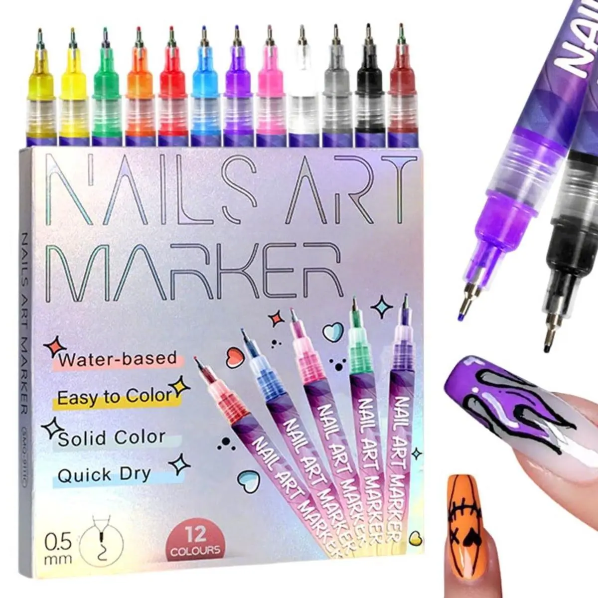 12-color nail art pen set, new nail art pens for 3D nail art, line drawing pens, nail art tools for graffiti, dot painting, dot line DIY, Nail Design Pen