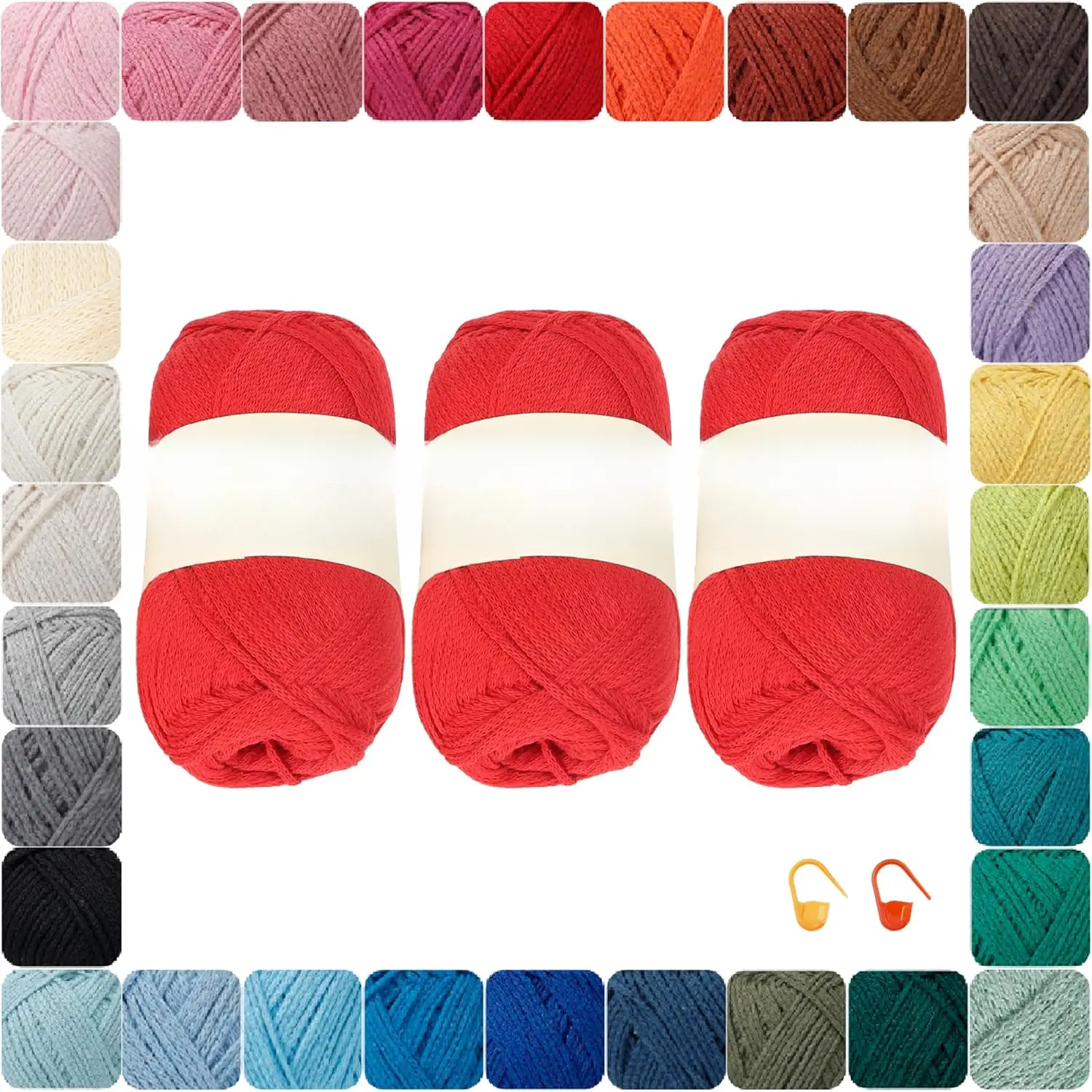 Cotton Chainette Yarn,4 Medium (Worsted)-10oz,3 Pack,Knitting Yarn for Beginners,Thicker for Crocheting and Knitting (05 Red)