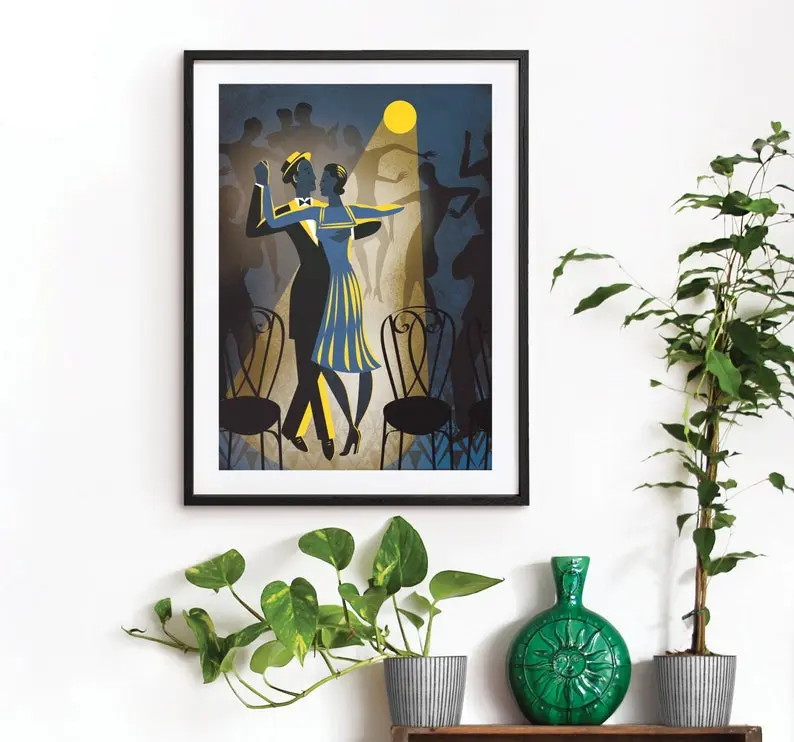 [UNFRAMED POSTER] Blue Balboa Dancing Couple A3 A2 A1 Art Deco Bauhaus Poster Print, Vintage 1920's 1940's Dance Tango Original Design