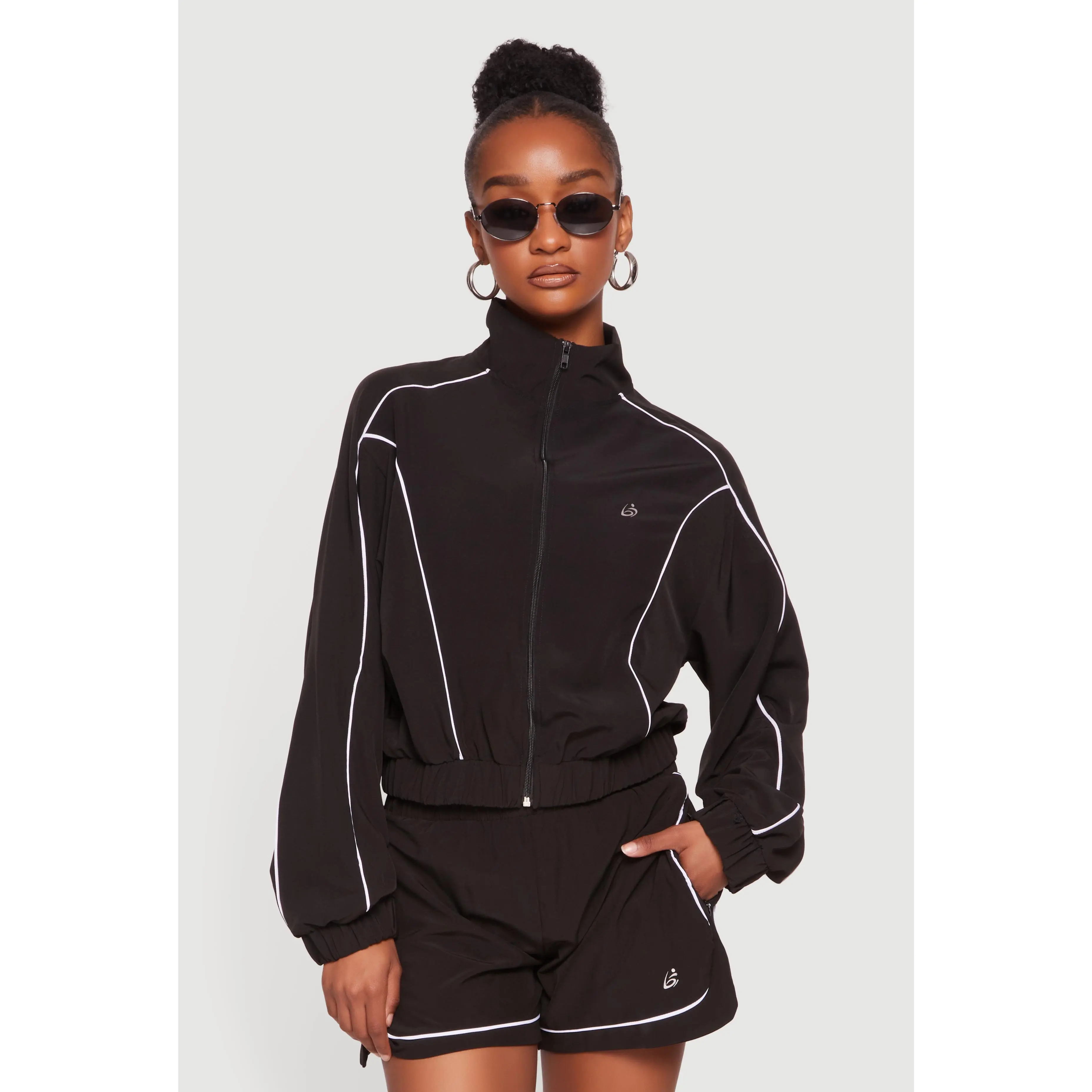 Contrast Trim Piping Zip Front Track Jacket