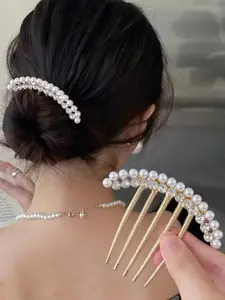 1 Piece Faux Pearl & Rhinestone Decorated Hair Pin, Elegant Hair Accessories for Women & Girls, Trendy All-match & Exquisite Hair Pins for Birthday Gift