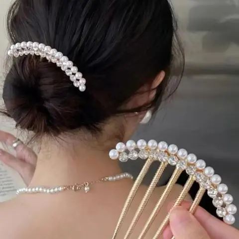 1 Piece Faux Pearl & Rhinestone Decorated Hair Pin, Elegant Hair Accessories for Women & Girls, Trendy All-match & Exquisite Hair Pins for Birthday Gift