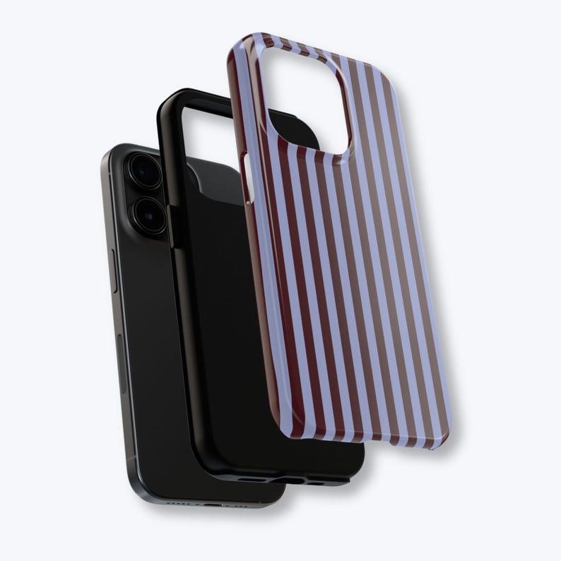 Midnight Lines Burgundy & Lilac Striped Phone Case Glossy Polycarbonate TPU Impact Resistant for iPhone Samsung Google Pixel