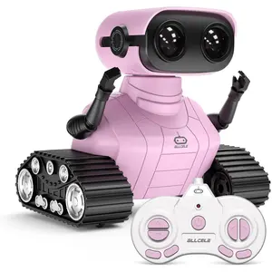 Girls Robot Toy, Rechargeable RC Robot for Kids, Remote Control Toy with Music and LED Eyes, Gift for Children Age 3 Years and Up - Pink