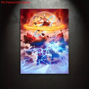 1 Piece/Set Frameless Canvas Painting Print Poster,Classic Fantasy Epic Anime Pop Art,Avatar Aang vs Ozai,Perfect Gift for Animation Lovers,Ideal Gift for Bedroom,Kid's room,Study,Office,Living Room,Dorm Hallway,Kitchen,Mural,Wall Decoration,Room Decor