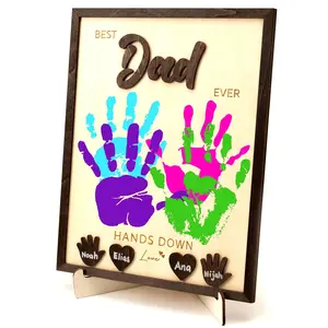 Best Dad Ever Hands Down Sign Wooden Handprint Frame, Personalized Fathers Day Gift from Kids, Custom Birthday Gift for Dad and Grandpa