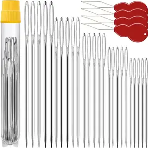 50 Pack  Large Eye Needles for Hand Sewing with 4 Needle Threaders, Assorted Sizes, Embroidery Needles for Hand Sewing, Sewing Needles Large Eye, Big Eye Needle