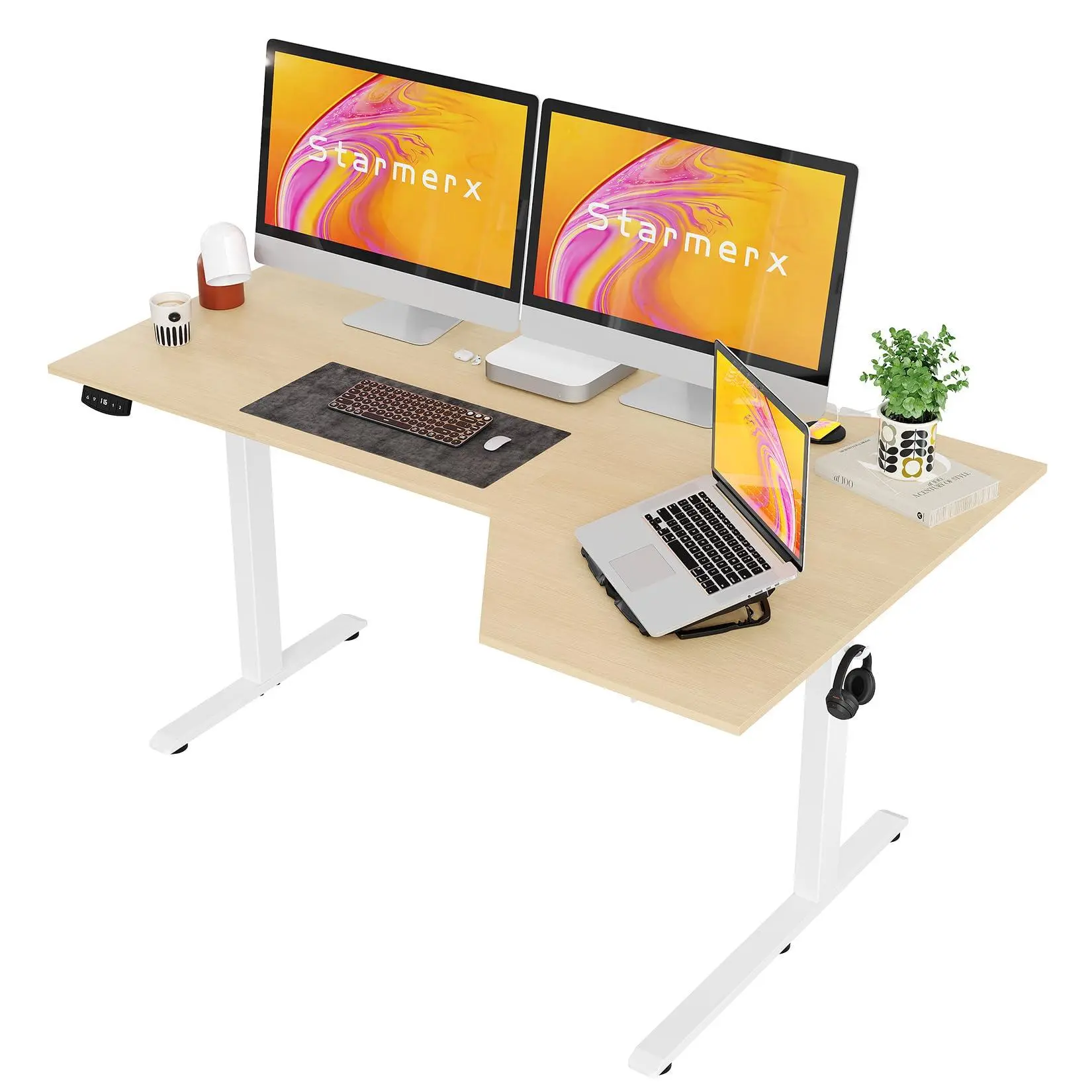 L Shaped Electric Standing Desk Height Adjustable 59x35 Inch Ergonomic Workstation with Memory Preset for Home Office, US Standard