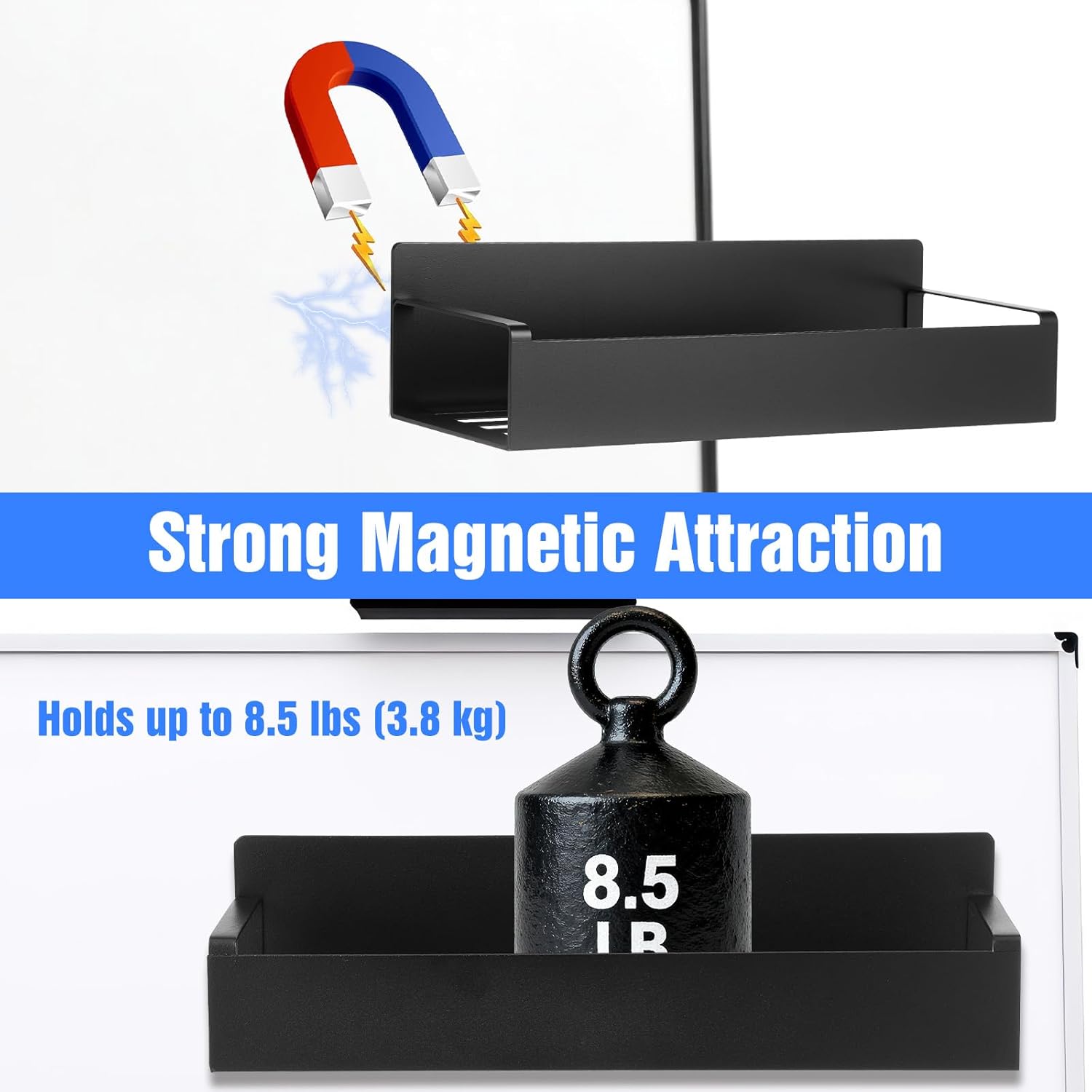 2 Pcs Magnetic Spice Rack for Refrigerator,Heave Duty Magnetic Shelf for Kitchen,Magnet Book Shelf for Whiteboard,Space Container,Drill Free, Black