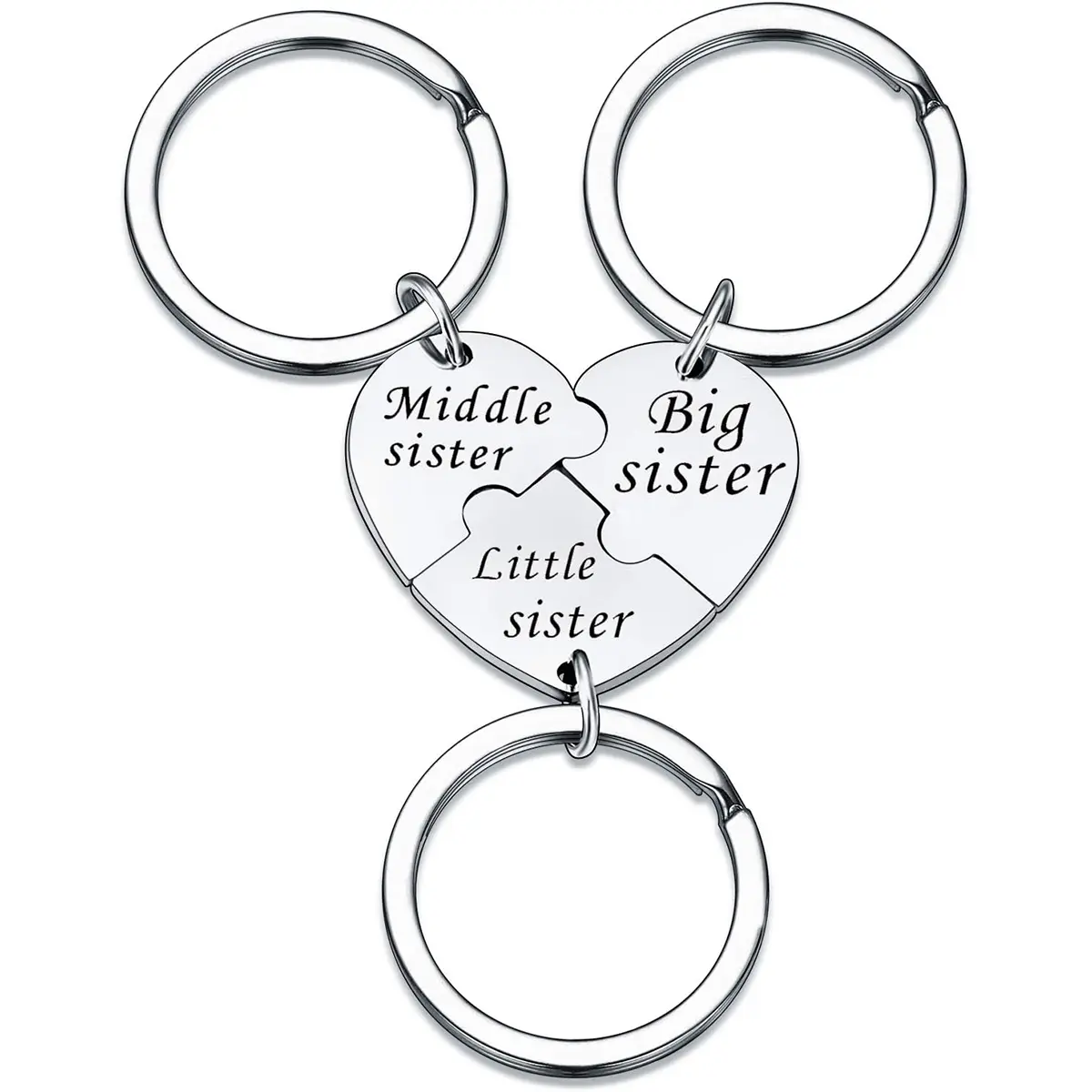 3PCS Sister Keychain for 3 Sisters Gifts Heart Keyring Set,Wedding Gift for Sister, Family Jewelry Christmas Gifts