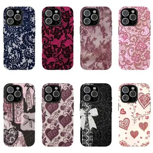 Black Lace Vintage Pattern Phone Case, Compatible with iPhone 17 16 15 14 13 12 11 Pro Max Plus X XS XR SE and Samsung Galaxy S24 S23 S22 S21 S20, Cute Fashion Dual Layer Creative Case, Perfect Gift for Her/Him
