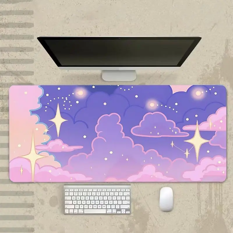 Cloud Star Pattern Desk Mat, 1 Count Extended Large Non-slip Rubber Base Desk Mat, Durable Oblong E-sport Gaming Keyboard Pad for Office, Home, Gift
