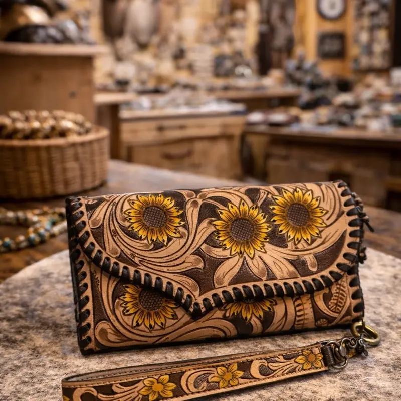 Sunflower tooled wristlet Sunflower tooled wristlet