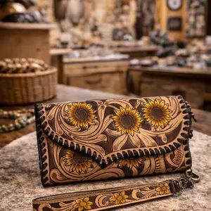 Sunflower tooled  wristlet