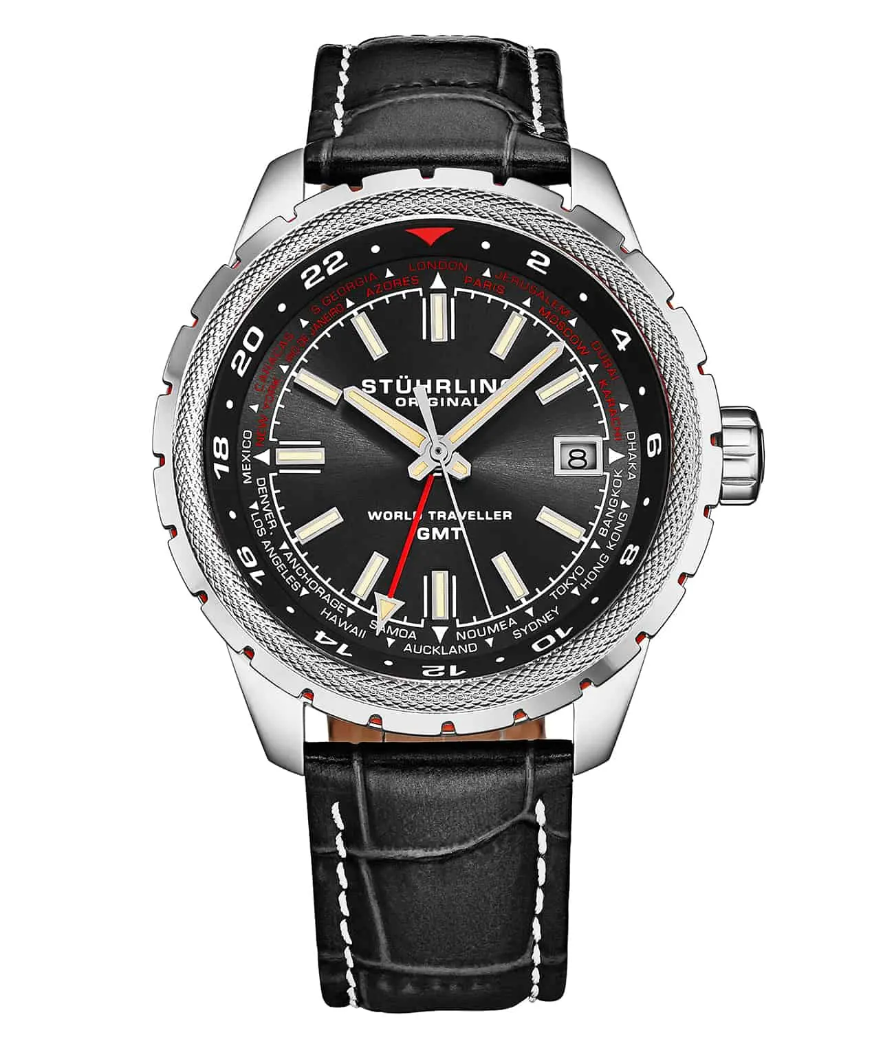 Men's Global Voyager GMT Watch, 42mm Stainless Steel World Timer with Swiss Quartz Movement and Bidirectional Bezel, Steel Quartz Watch, Multifunctional Watch
