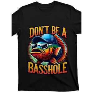 Funny Bass Fish Graphic Men'S T-Shirt | Don't Be A BASSHOLE | Cool Design, Street Trending Style, Comfortable Round Neck, All-Season Casual Wear for Sport Fans | Ideal for Gym & Outdoor Activities