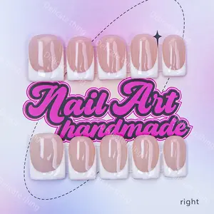 Delicatething Y2K Style Nail Set, Acrylic Nail Extensions, Handmade French Design, Includes Jelly Glue, Crystal Stick, File, Perfect Gift for Women