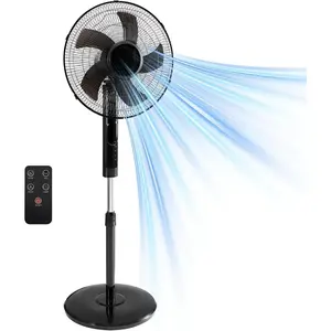 17 Inch Quiet Standing Pedestal Fan with Remote & 15 Hour Timer, 3 Speeds 3 Wind Modes Oscillating Floor Fan, Adjustable Height Tilt Head for Bedroom Office Indoor Home