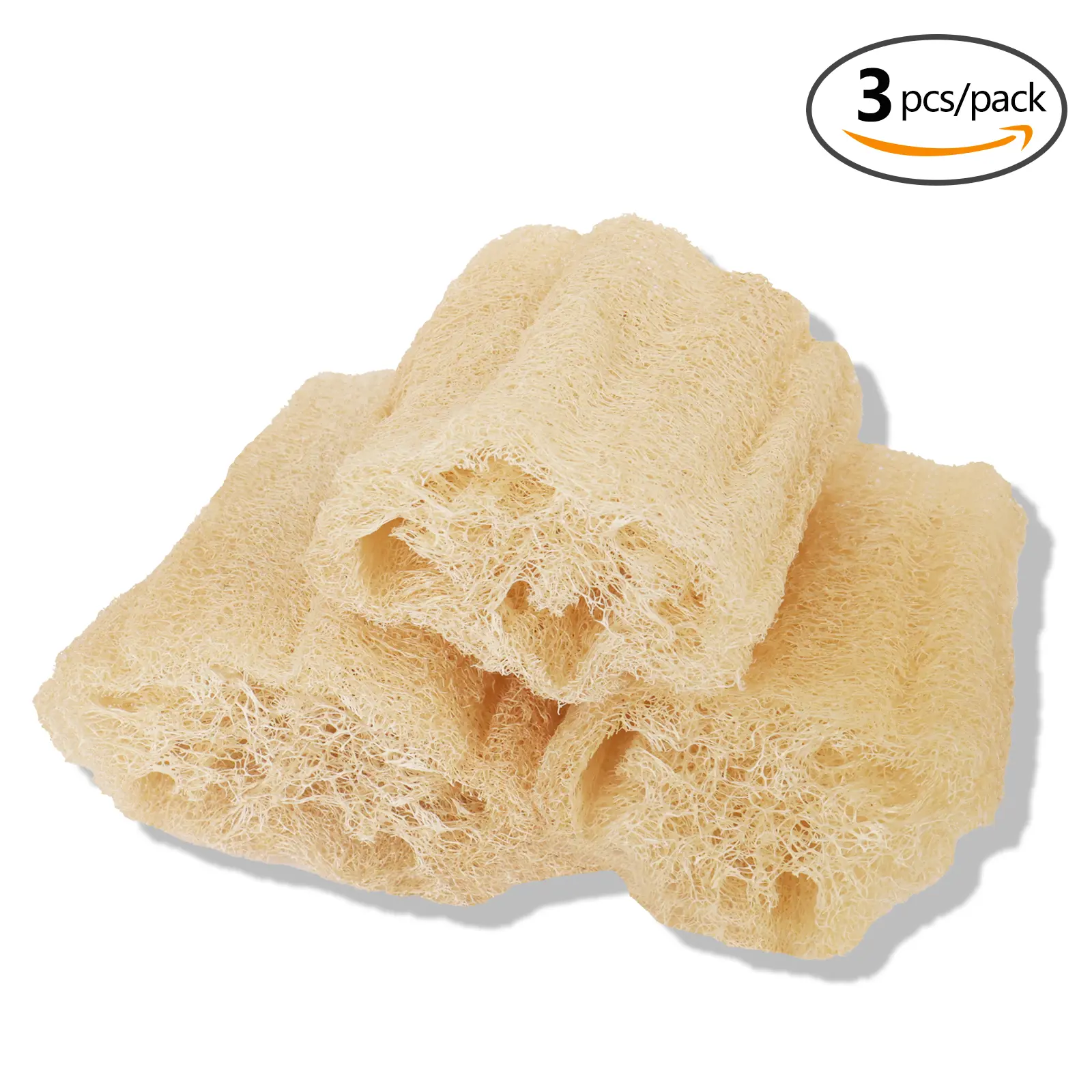 ASD Nature 3-Pack 5 In Organic Loofah Body Scrubber Sponge Set, Biodegradable Plant-Based Exfoliating Bath Washcloth for Radiant Skin, Stainless Steel Grill-Cookware Cleaning Tool