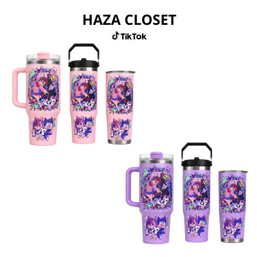 Kawaii Cartoon Tumbler, Cute Fantasy Girl Travel Cup With Handle, Pink Purple 20oz 30oz 40oz G