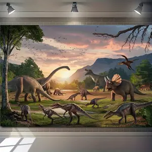 1 piece Prehistoric Dinosaur Polyester Banner - Lightweight wall decoration, suitable for homes, rooms, party supplies - Durable, easy to hang, ideal for room decoration and party backdrop