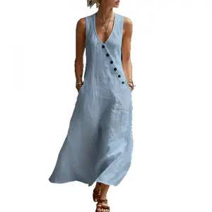 Boho Maxi Dress - Ideal for Beach, Vacation & Brunch! Sleeveless V-Neck Button Down Casual Dress with Pockets #   SleevelessDress #   CasualDress #   SummerDress #   BohoFashion #   VNeckDress #   WomensDresses #   Outfit of the Day
