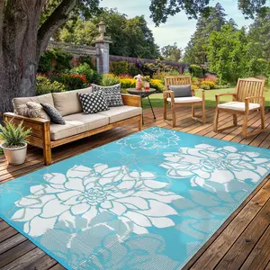 Summervibes Flash sale home items Weatherproof Outdoor Area Rug 9x12ft – Black and White Patio Carpet – Washable, Reversible, UV Resistant, Easy to Clean – Ideal for Garden, Deck, Camping – USA Spec