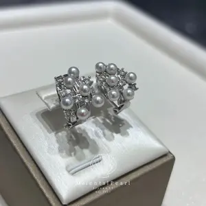 E33-Winter Snow Natural Pearl Stud 3mm-4mm Pearls Baby Pearls Earring Light color Pearls Cute Snowflakes Design Pearls Stud