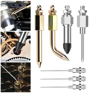 7pcs Grease Gun Accessory Kit, Grease Needle Nozzle, Needle Dispenser, Rubber Tip Joint Nipple Straight Nozzle, Needle Elbow Fitting Adapter Coupler for Small and Confined Spaces