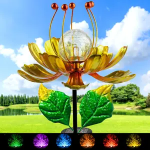 Solar Wind Spinner, 38 Inch Metal Stake Yard Spinners,Solar  Multi-Color LED Glass Ball with Kinetic Wind Sculpture Spinner Windmills for Yard