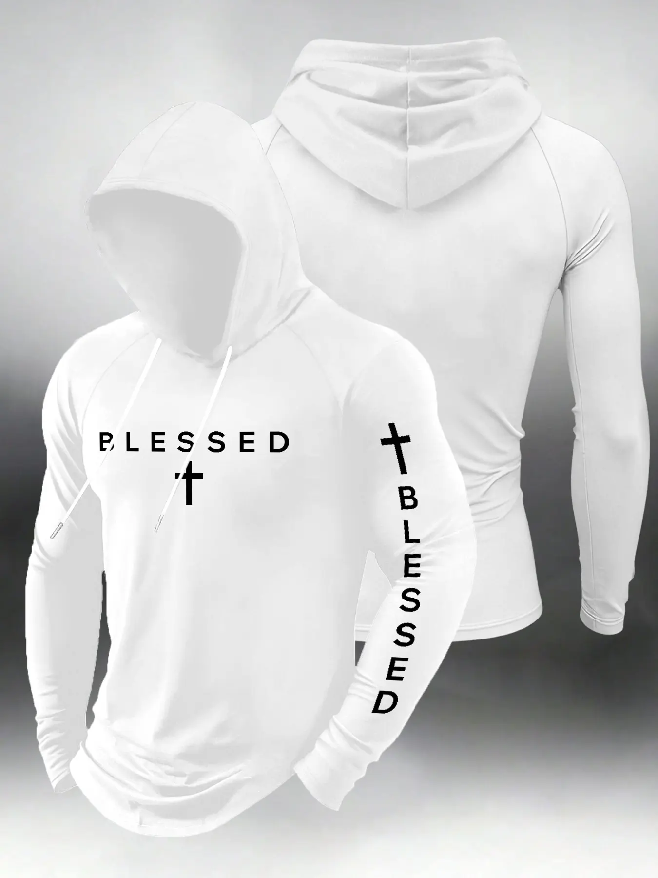 Men’s "Blessed" Cross Print Slim‑Fit Hoodies, Religious Faith‑Based Long Sleeve Athletic Hooded Tops, Urban Gym Streetwear Outfits#BlessedCrossHoodie #FaithBasedStreetwear #SlimFitAthleticHoodie #ReligiousGymWear #TikTokFashion