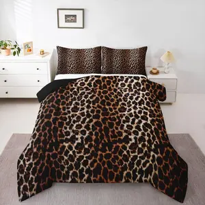 Black Brown Leopard Print Comforter Cheetah Print Comforter Set Africa Animal Wildlife Bedding Set for Boys Girls Kids Men Women Room Decor Luxury Safari Lightweight Duvet Set Quilt Set