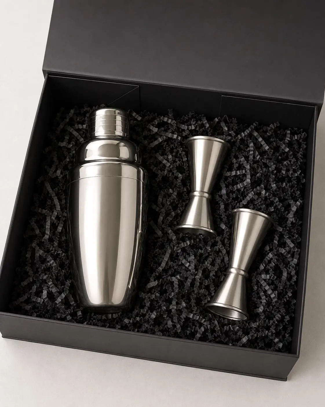 Elegant Cocktail Shaker Set with Jigger and Measuring Cups in Stylish Gift Box
