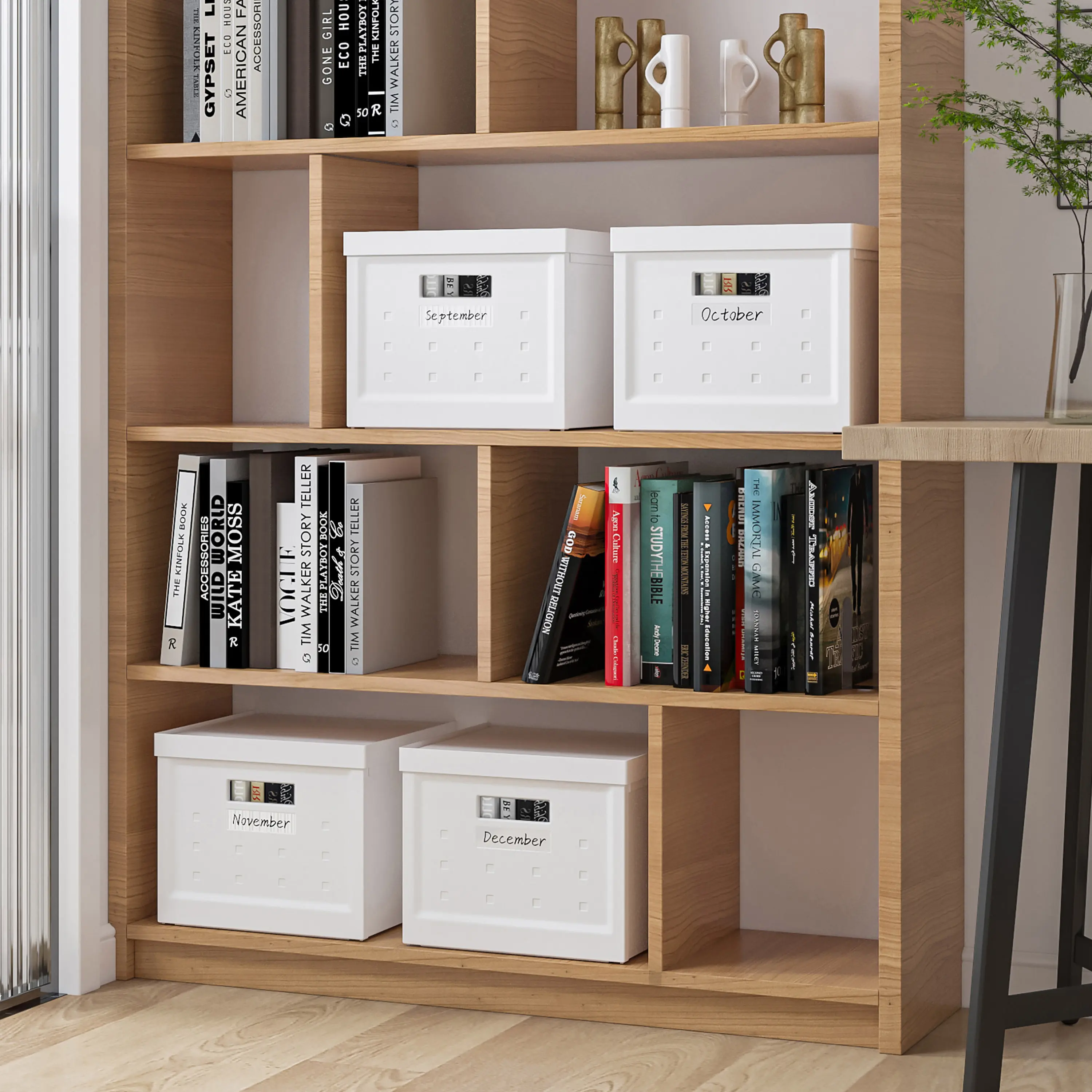 Set of 2 Collapsible Stackable Storage Box with Lids for Home or Office ...