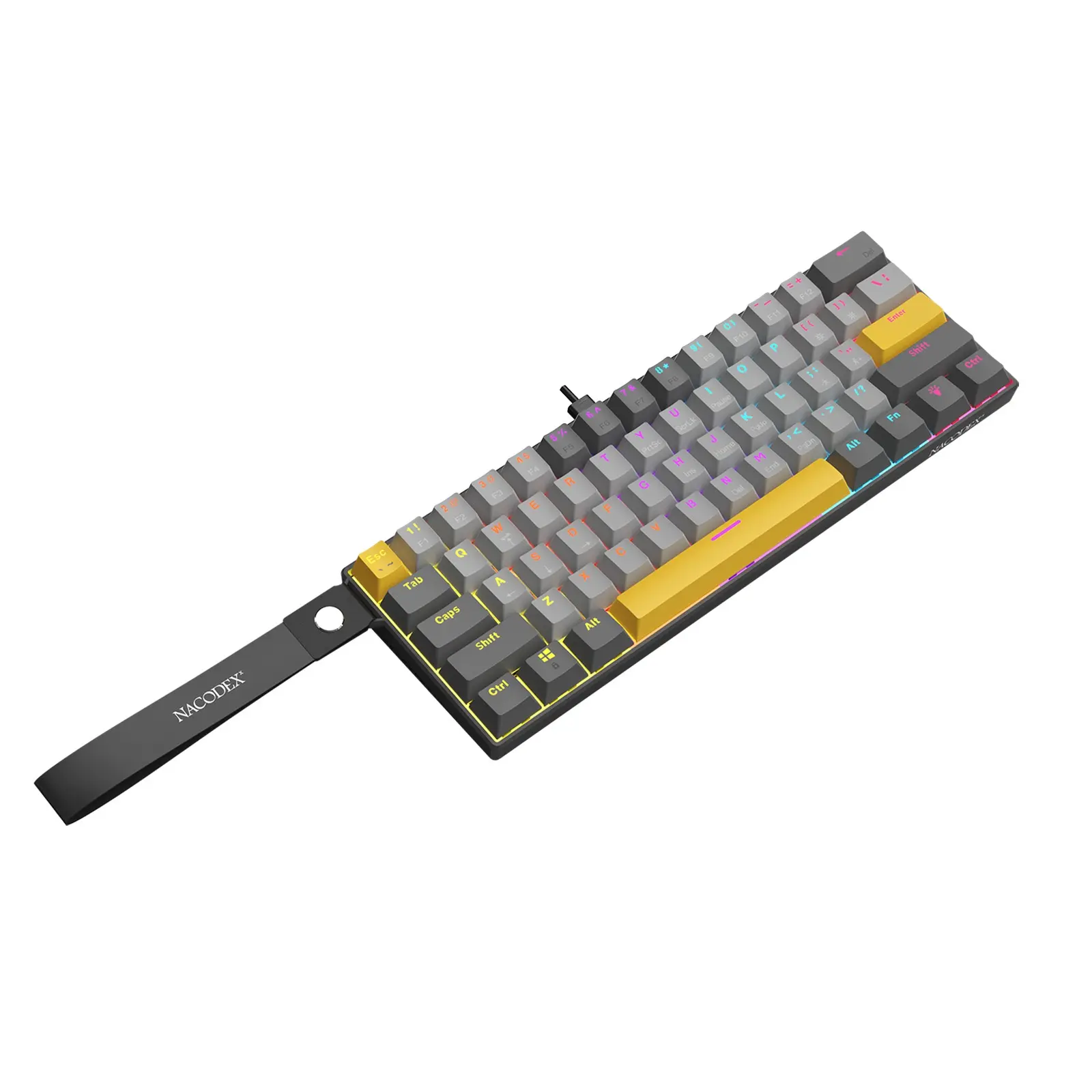 AJAZZ NK61 mini wired gaming mechanical keyboard, Rgb lighting keyboard with red switch 61 keys ergonomic computer office keyboard saves desktop space mixed light RGB plug and play compatible with multiple systems suitable for gaming and office