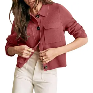 Womens Merino Cropped Shacket Jacket Button Down Coat Tops Spring Fall Long Sleeve Cardigan Sweaters for Women 2026