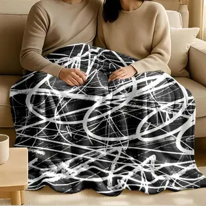 1 piece Black and white abstract line art texture themed flannel blanket - Modern design flannel blanket, suitable for sofas and beds, all-season use, super soft and comfortable, digital printing, 100% polyester material, machine washable, suitable