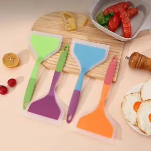 4-Piece Silicone Non-Stick Egg Roll Spatula Set, Heat-Resistant Kitchen Fish-Shaped Spatulas, Wide Transparent Silicone Fry Pan, Dual Color Design, Kitchen Utensils