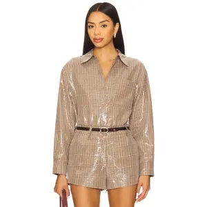 Line & Dot Checkmate Oversized Shacket in Brown