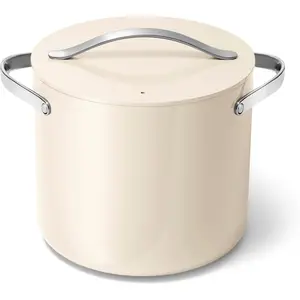 Caraway Stock Pot - 12 Qt Ceramic Coated Pot With Large Pot for Bigger Batches - Cream