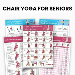 Chair Yoga Exercises Poster for Seniors - Seated Poses Wall Art Chart for Mobility & Flexibility, Large Print Fitness Print for Elderly, Home Gym Decor & Rehabilitation, Easy-to-Follow Exercise Guide