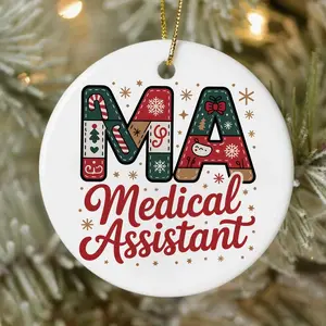 3" Round Vintage Ceramic Medical Assistant Ornament, Hanging String Classical Decoration, Festive Christmas Gift for Healthcare Workers UCR, Home & Room Decor