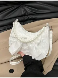 Fashion Pearl Chain Decor Handbag Crossbody Bag Minimalist Practical Multi-functional Elegant Pearl Bag