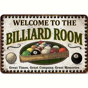 Vintage Billiard Room Metal Sign, Welcome To The Billiard Room Metal Sign, Wall Art for Game Rooms Basements Pool Halls