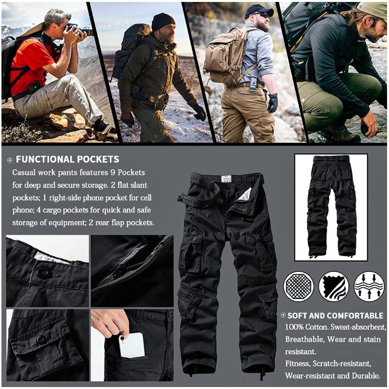 3357 Men's Cotton Cargo Pants With 8 Pockets Camo Pants Outdoor Cargo Work Pants(No Belt)
