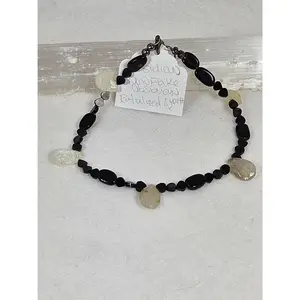 Obsidian, Snowflake Obsidian, Rutilized Quartz Anklet