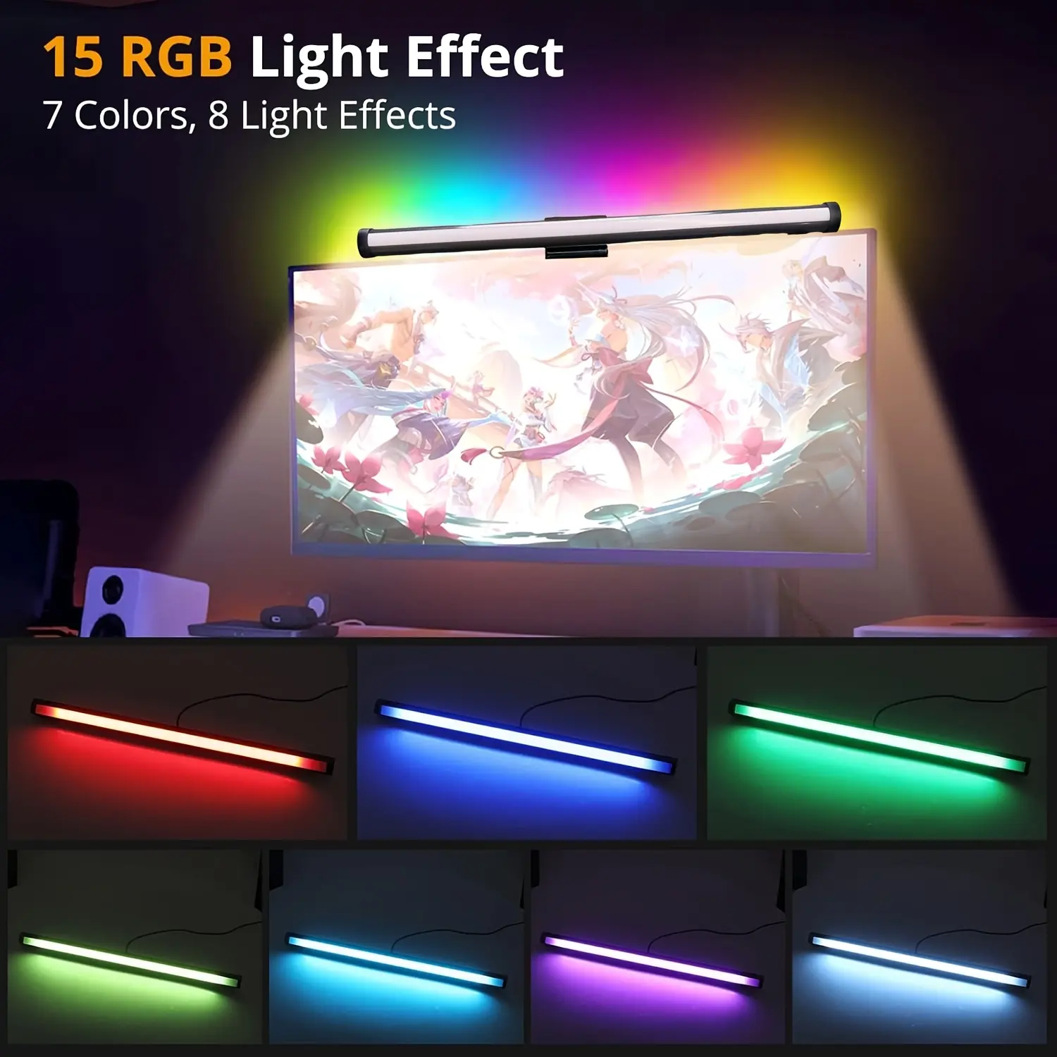 LED Monitor Light Bar - 44cm, Adjustable RGB Lighting, 3 Color Temperature Settings, Flicker-Free Eye Protection USB Desk Lamp for Home Office Use